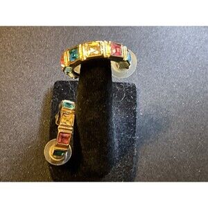 Swarovski Swan Logo Gold Tone Half Hoop Piereced Earrings